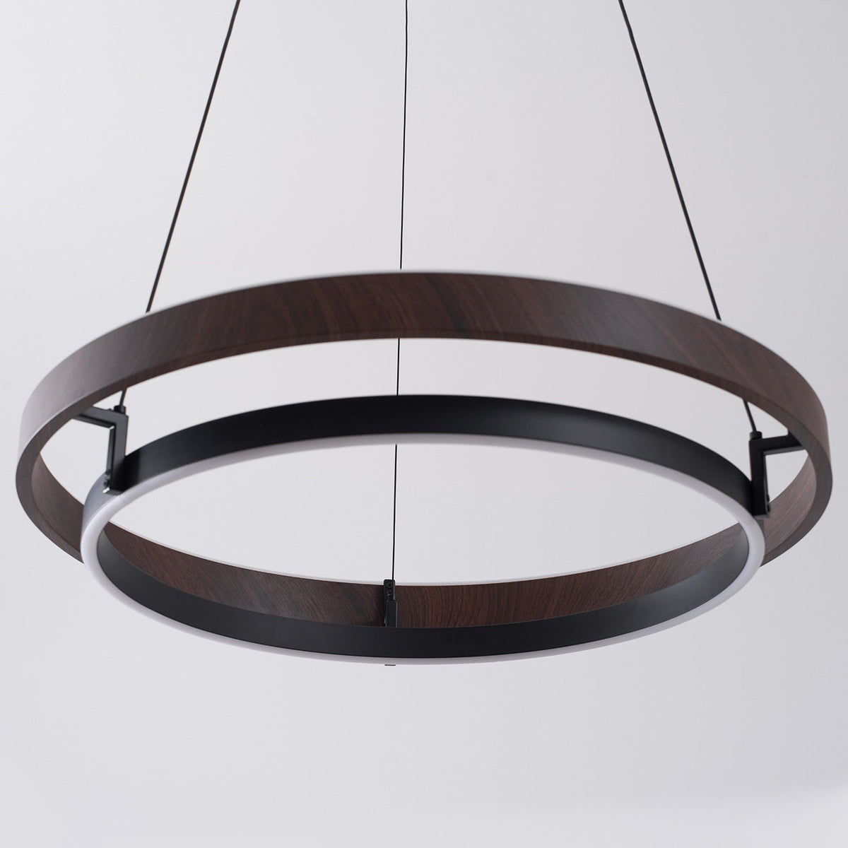 Niseko | Modern Double Ring LED Chandelier, Walnut Circular Pendant Light for Dining and Living Room