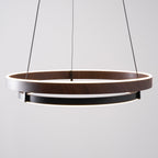 Niseko | Modern Double Ring LED Chandelier, Walnut Circular Pendant Light for Dining and Living Room
