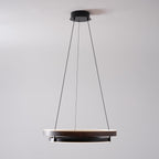 Niseko | Modern Double Ring LED Chandelier, Walnut Circular Pendant Light for Dining and Living Room