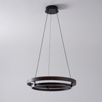 Niseko | Modern Double Ring LED Chandelier, Walnut Circular Pendant Light for Dining and Living Room