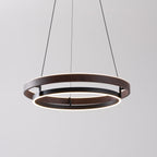 Niseko | Modern Double Ring LED Chandelier, Walnut Circular Pendant Light for Dining and Living Room