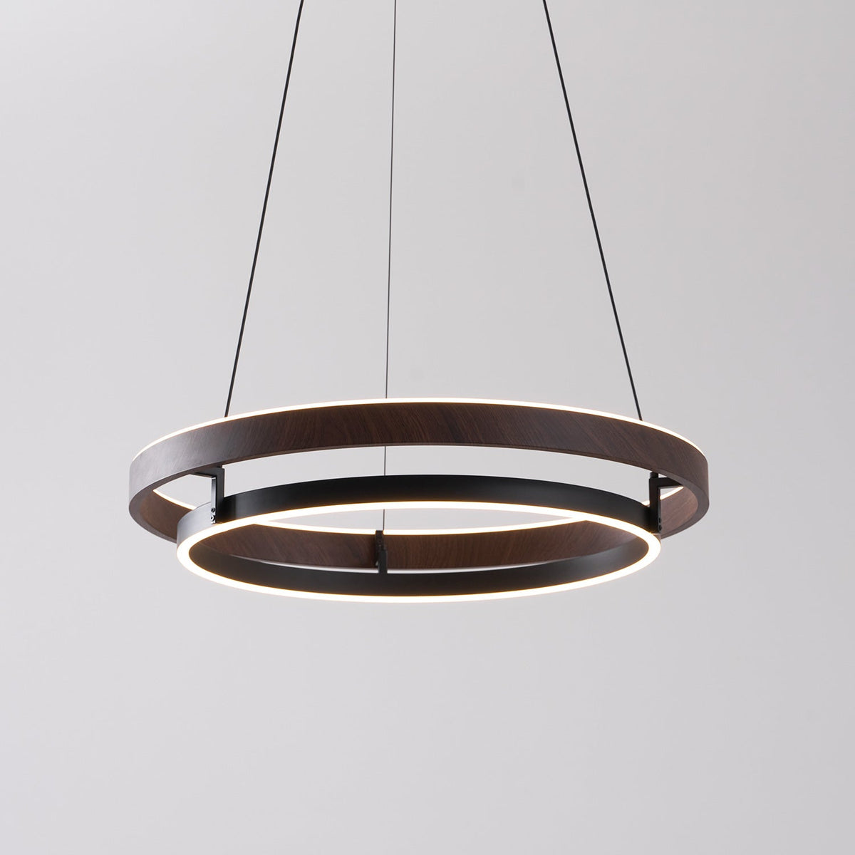 Niseko | Modern Double Ring LED Chandelier, Walnut Circular Pendant Light for Dining and Living Room