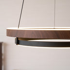 Niseko | Modern Double Ring LED Chandelier, Walnut Circular Pendant Light for Dining and Living Room