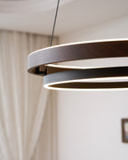 Niseko | Modern Double Ring LED Chandelier, Walnut Circular Pendant Light for Dining and Living Room