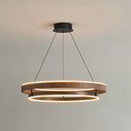 Niseko | Modern Double Ring LED Chandelier, Walnut Circular Pendant Light for Dining and Living Room