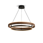 Niseko | Modern Double Ring LED Chandelier, Walnut Circular Pendant Light for Dining and Living Room