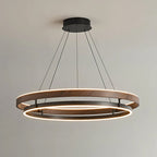 Niseko | Modern Double Ring LED Chandelier, Walnut Circular Pendant Light for Dining and Living Room