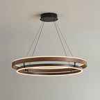 Niseko | Modern Double Ring LED Chandelier, Walnut Circular Pendant Light for Dining and Living Room
