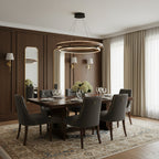 Niseko | Modern Double Ring LED Chandelier, Walnut Circular Pendant Light for Dining and Living Room