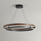Niseko | Modern Double Ring LED Chandelier, Walnut Circular Pendant Light for Dining and Living Room
