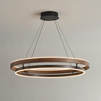 Niseko | Modern Double Ring LED Chandelier, Walnut Circular Pendant Light for Dining and Living Room