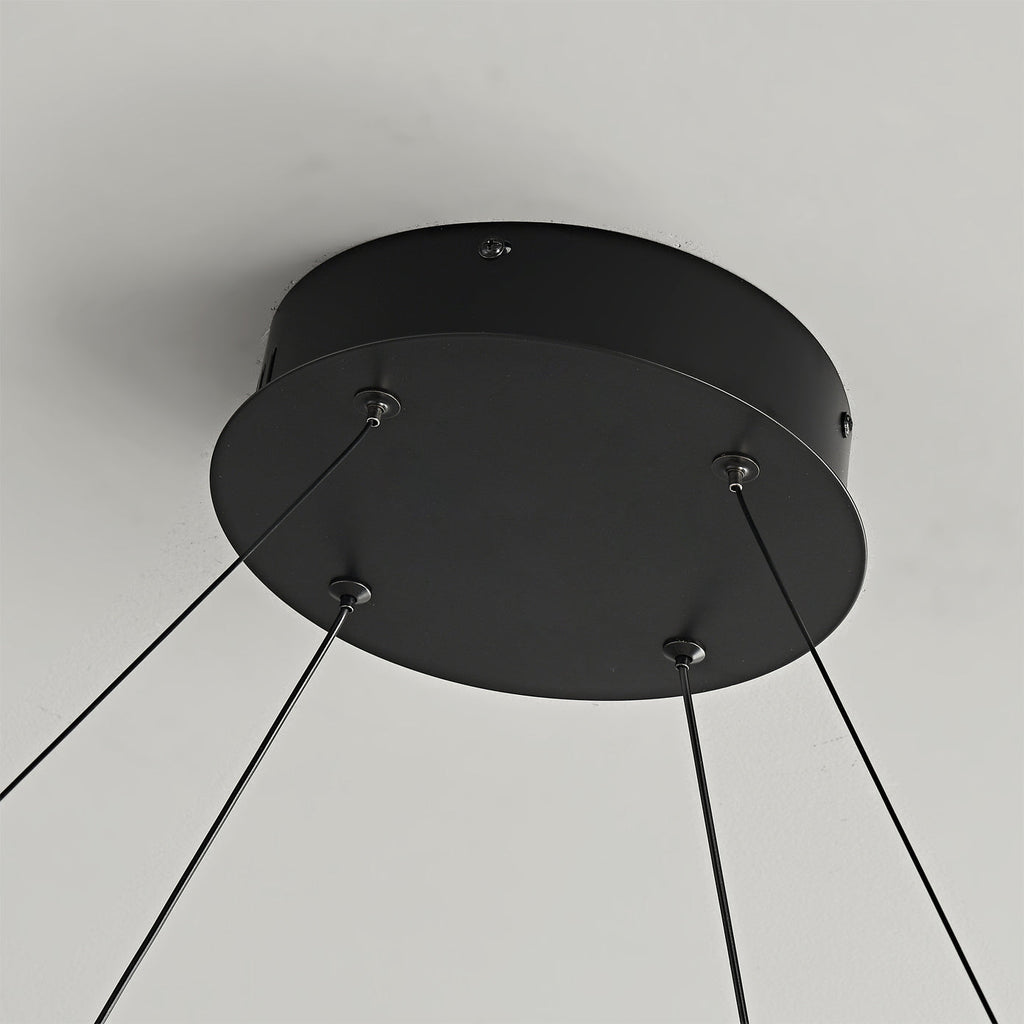 Niseko | Modern Double Ring LED Chandelier, Walnut Circular Pendant Light for Dining and Living Room
