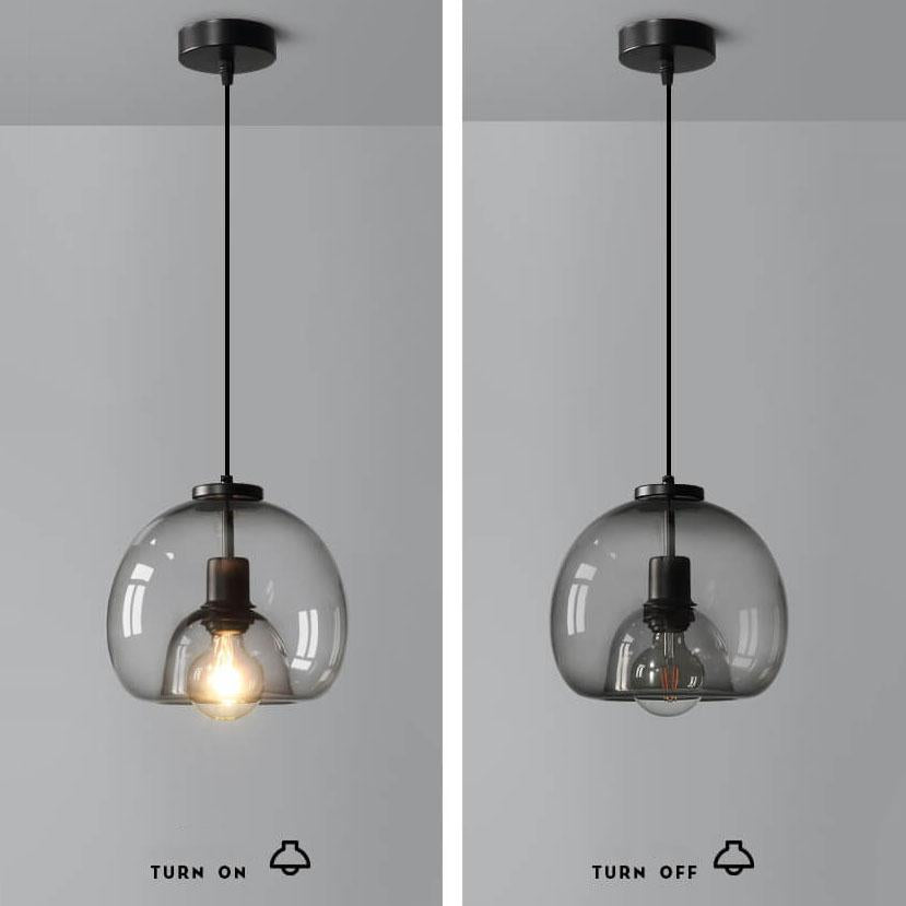 Mist | Smoke Glass Dome Pendant Light, Hand Blown Hanging Lamp for Kitchen Island and Dining Room