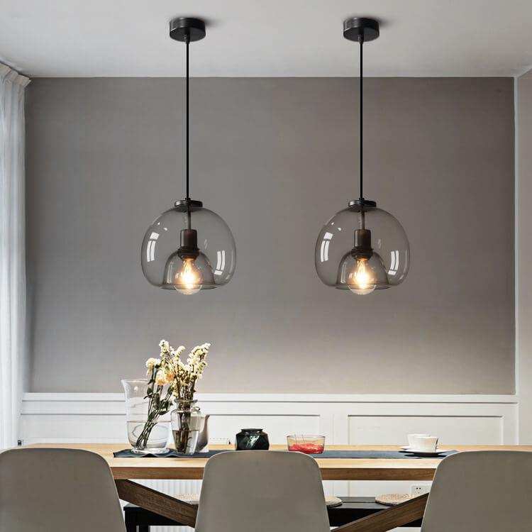 Mist | Smoke Glass Dome Pendant Light, Hand Blown Hanging Lamp for Kitchen Island and Dining Room