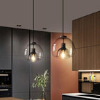 Mist | Smoke Glass Dome Pendant Light, Hand Blown Hanging Lamp for Kitchen Island and Dining Room