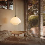 Alba | Milk Glass Pendant Light, Tiered White Glass Hanging Lamp with Brass, Mid Century Dining Light