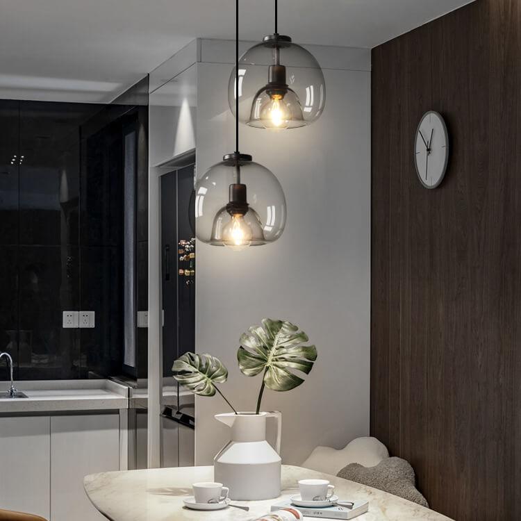 Mist | Smoke Glass Dome Pendant Light, Hand Blown Hanging Lamp for Kitchen Island and Dining Room