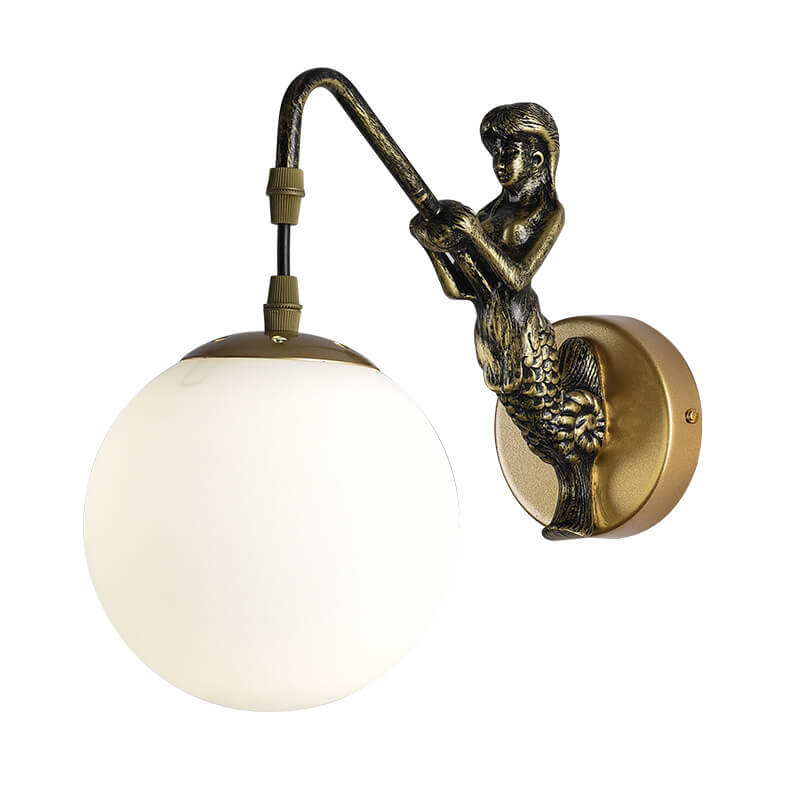 Mermaid | Orb Glass Wall Sconce, Vintage Coastal Wall Lamp for Bedroom, Bathroom Vanity and Hallway