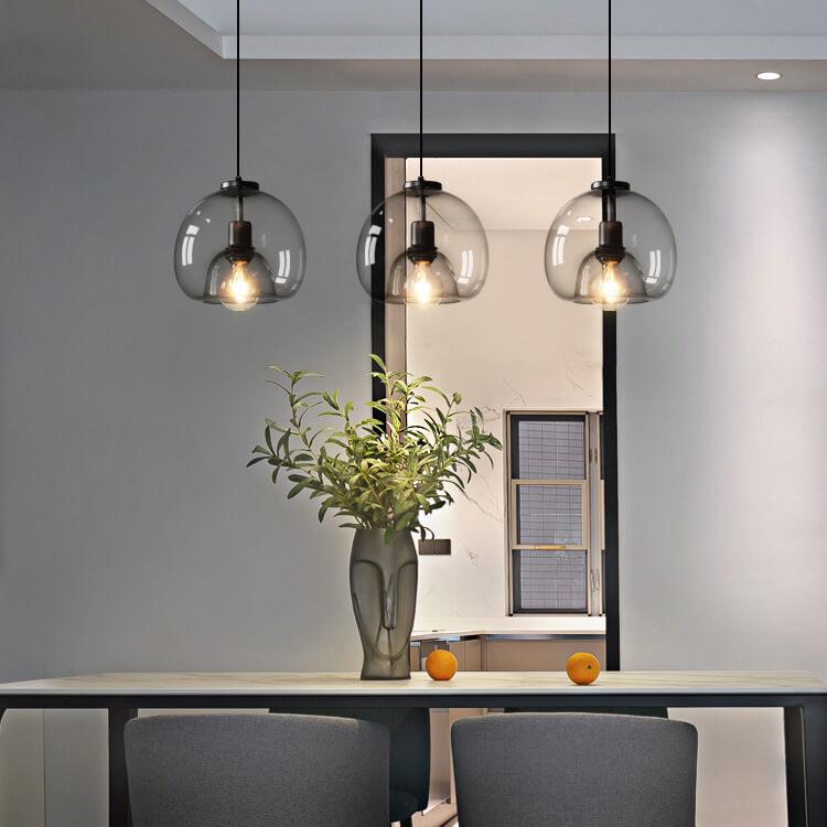 Mist | Smoke Glass Dome Pendant Light, Hand Blown Hanging Lamp for Kitchen Island and Dining Room