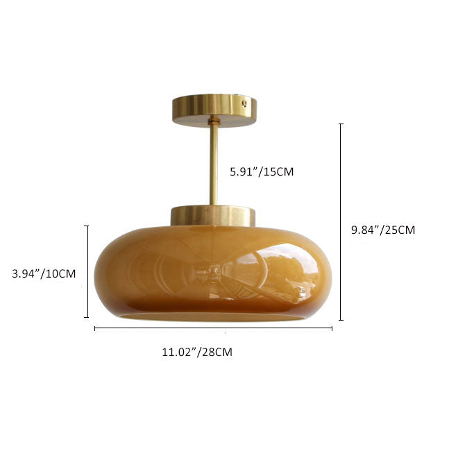 Vintage Amber | Glass Semi Flush Mount Ceiling Light, Retro Close to Ceiling Lamp for Hallway