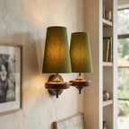 Tamsin | Walnut Wall Sconce, Fabric Shade Bedside Wall Lamp