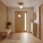 Plafon | Wood Flush Mount Ceiling Light, Low Profile Globe Light Fixture for Hallway and Entryway