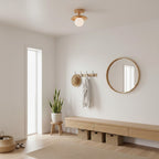 Plafon | Wood Flush Mount Ceiling Light, Low Profile Globe Light Fixture for Hallway and Entryway