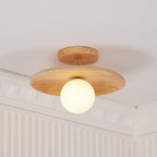 Plafon | Wood Flush Mount Ceiling Light, Low Profile Globe Light Fixture for Hallway and Entryway