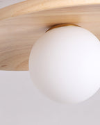 Plafon | Wood Flush Mount Ceiling Light, Low Profile Globe Light Fixture for Hallway and Entryway