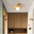 Plafon | Wood Flush Mount Ceiling Light, Low Profile Globe Light Fixture for Hallway and Entryway