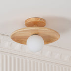 Plafon | Wood Flush Mount Ceiling Light, Low Profile Globe Light Fixture for Hallway and Entryway