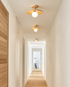 Plafon | Wood Flush Mount Ceiling Light, Low Profile Globe Light Fixture for Hallway and Entryway