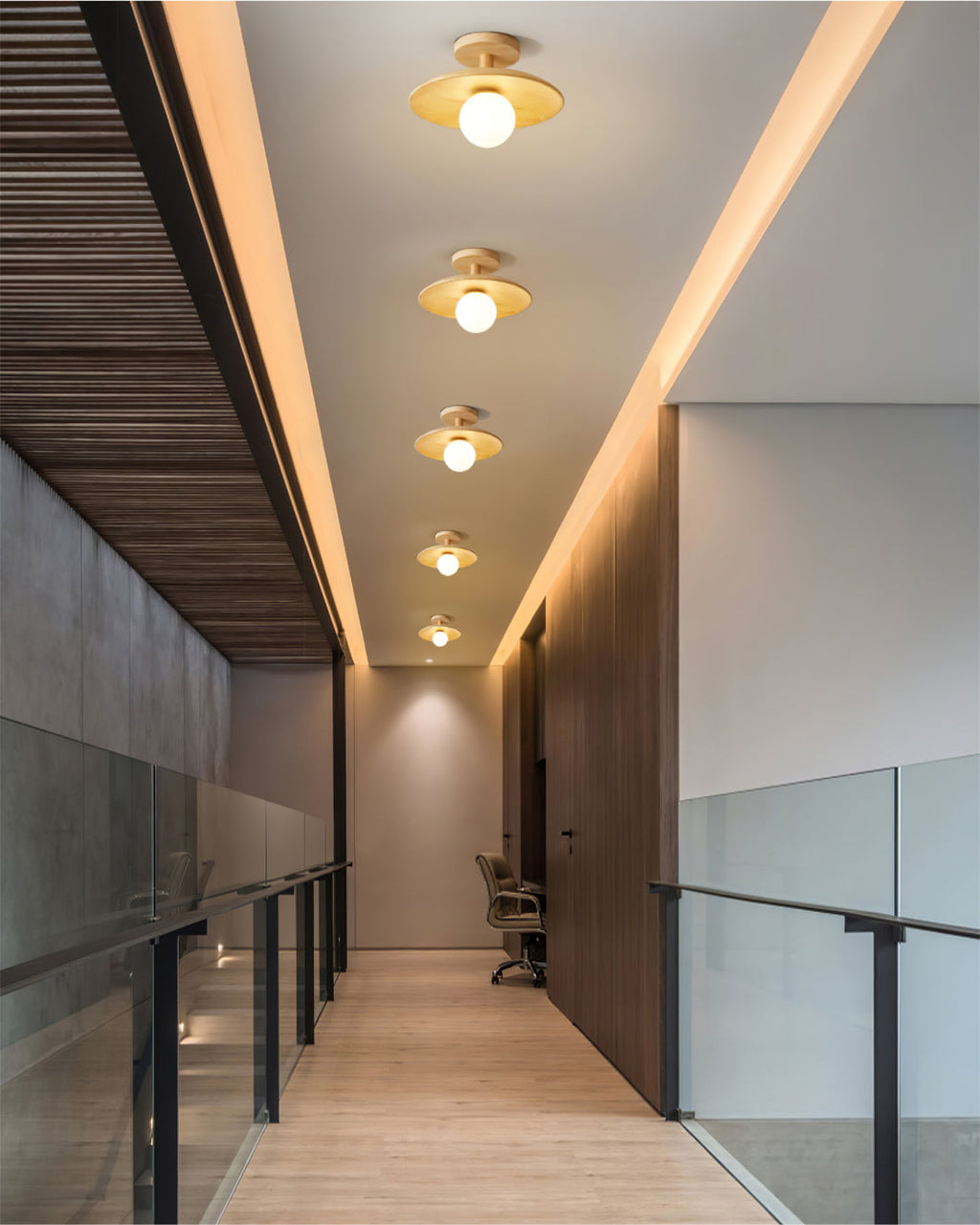 Plafon | Wood Flush Mount Ceiling Light, Low Profile Globe Light Fixture for Hallway and Entryway