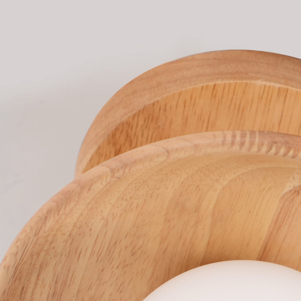 Plafon | Wood Flush Mount Ceiling Light, Low Profile Globe Light Fixture for Hallway and Entryway