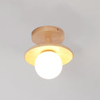 Plafon | Wood Flush Mount Ceiling Light, Low Profile Globe Light Fixture for Hallway and Entryway