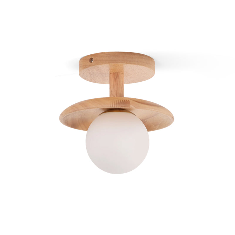 Plafon | Wood Flush Mount Ceiling Light, Low Profile Globe Light Fixture for Hallway and Entryway