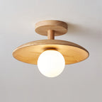 Plafon | Wood Flush Mount Ceiling Light, Low Profile Globe Light Fixture for Hallway and Entryway