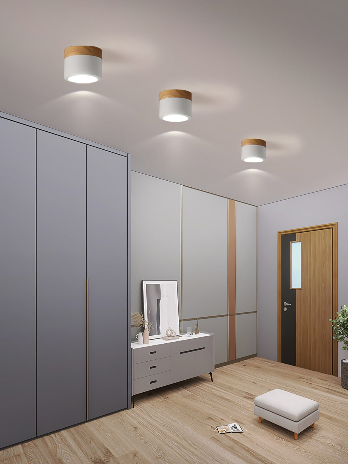 Plafonnier Spot | Wood LED Ceiling Spotlight, Surface Mount Downlight for Hallway, Closet and Living Room