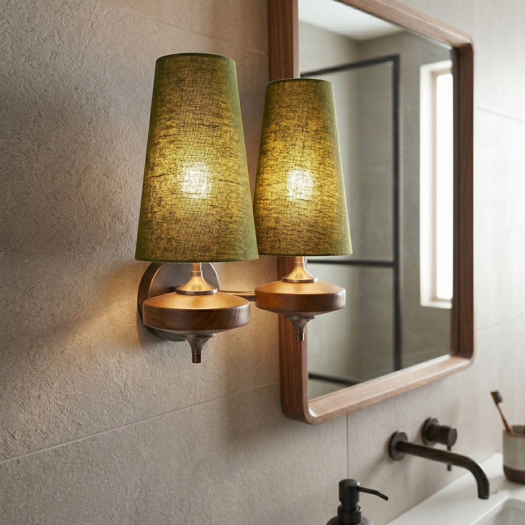 Tamsin | Walnut Wall Sconce, Fabric Shade Bedside Wall Lamp