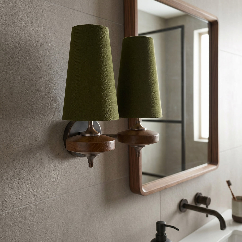 Tamsin | Walnut Wall Sconce, Fabric Shade Bedside Wall Lamp