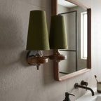 Tamsin | Walnut Wall Sconce, Fabric Shade Bedside Wall Lamp