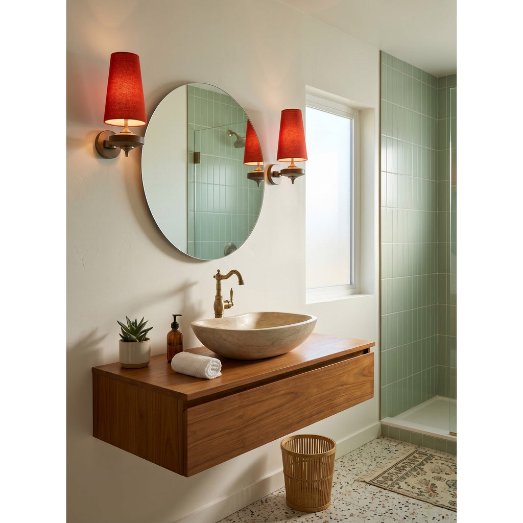 Tamsin | Walnut Wall Sconce, Fabric Shade Bedside Wall Lamp