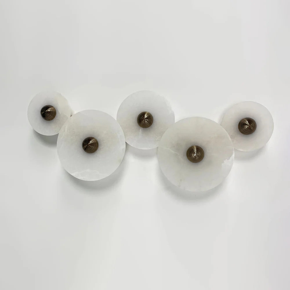 Lune | Alabaster Wall Sconce, Round Natural Stone Wall Light, Dimmable Flush Mount Cluster Light