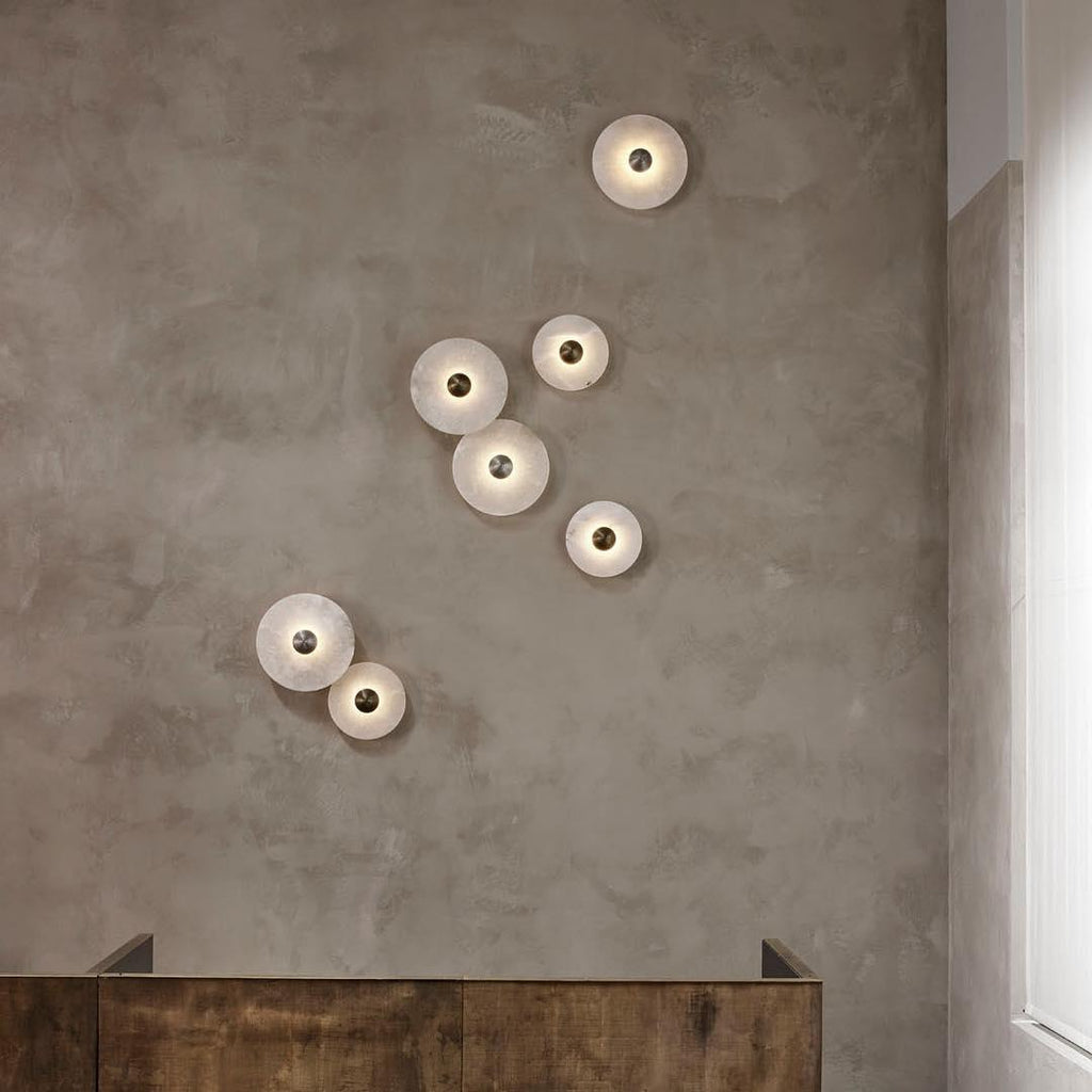 Lune | Alabaster Wall Sconce, Round Natural Stone Wall Light, Dimmable Flush Mount Cluster Light