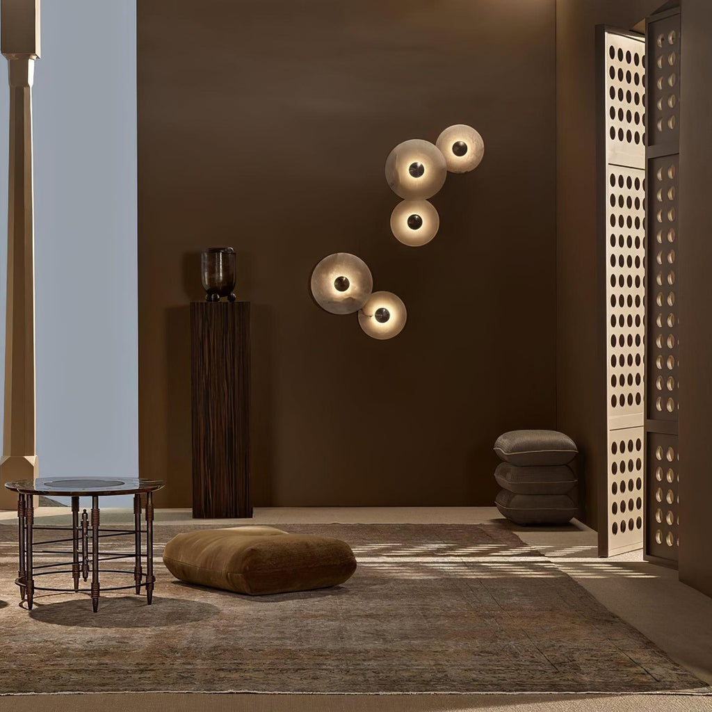 Lune | Alabaster Wall Sconce, Round Natural Stone Wall Light, Dimmable Flush Mount Cluster Light