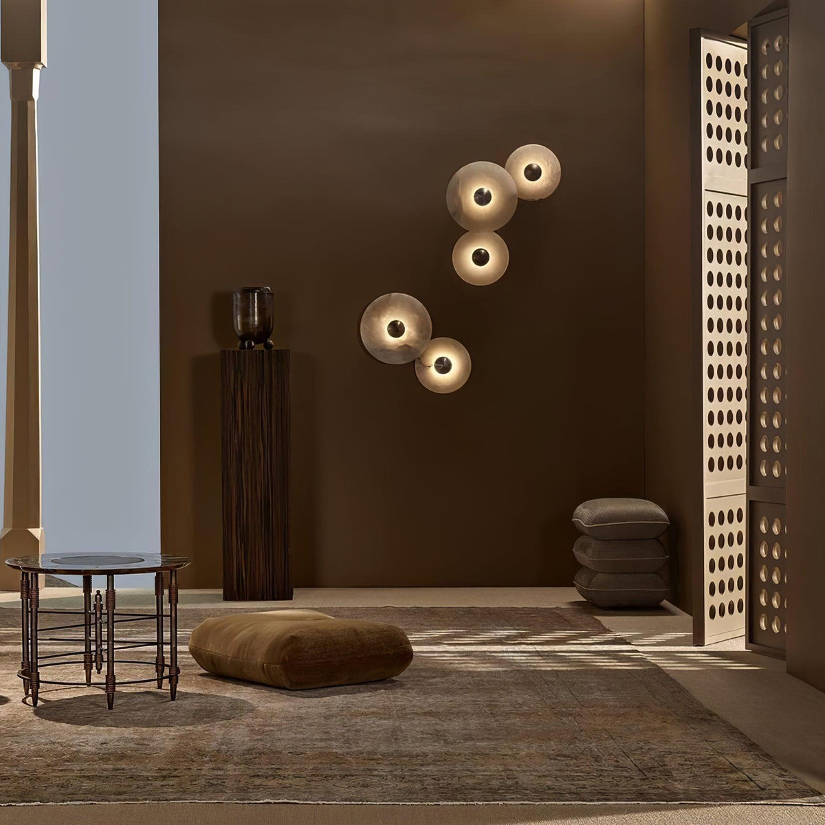 Lune | Alabaster Wall Sconce, Round Natural Stone Wall Light, Dimmable Flush Mount Cluster Light
