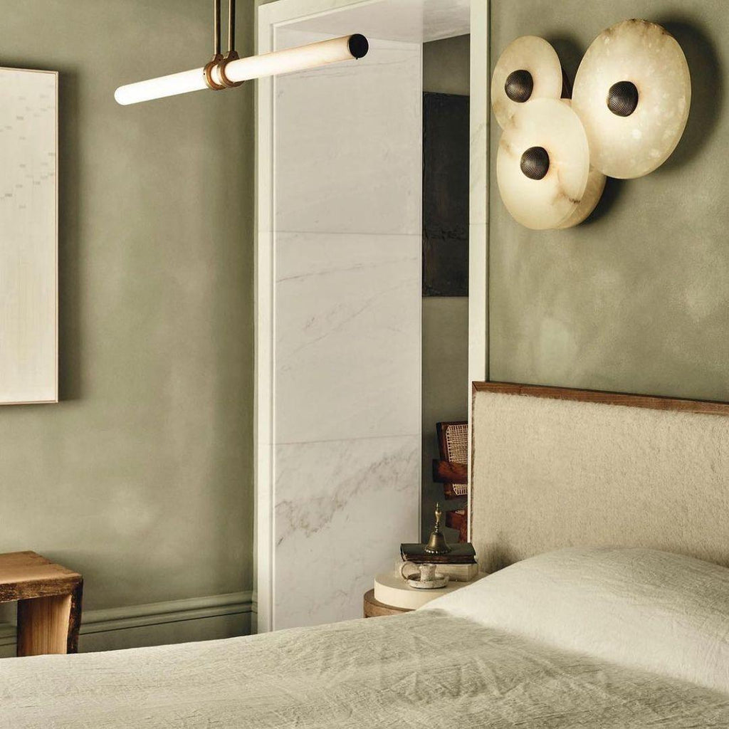 Lune | Alabaster Wall Sconce, Round Natural Stone Wall Light, Dimmable Flush Mount Cluster Light