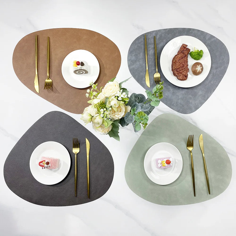 Brook | Pebble Shaped Placemats, Faux Leather Double Sided Table Mats, Non Slip Heat Resistant Set