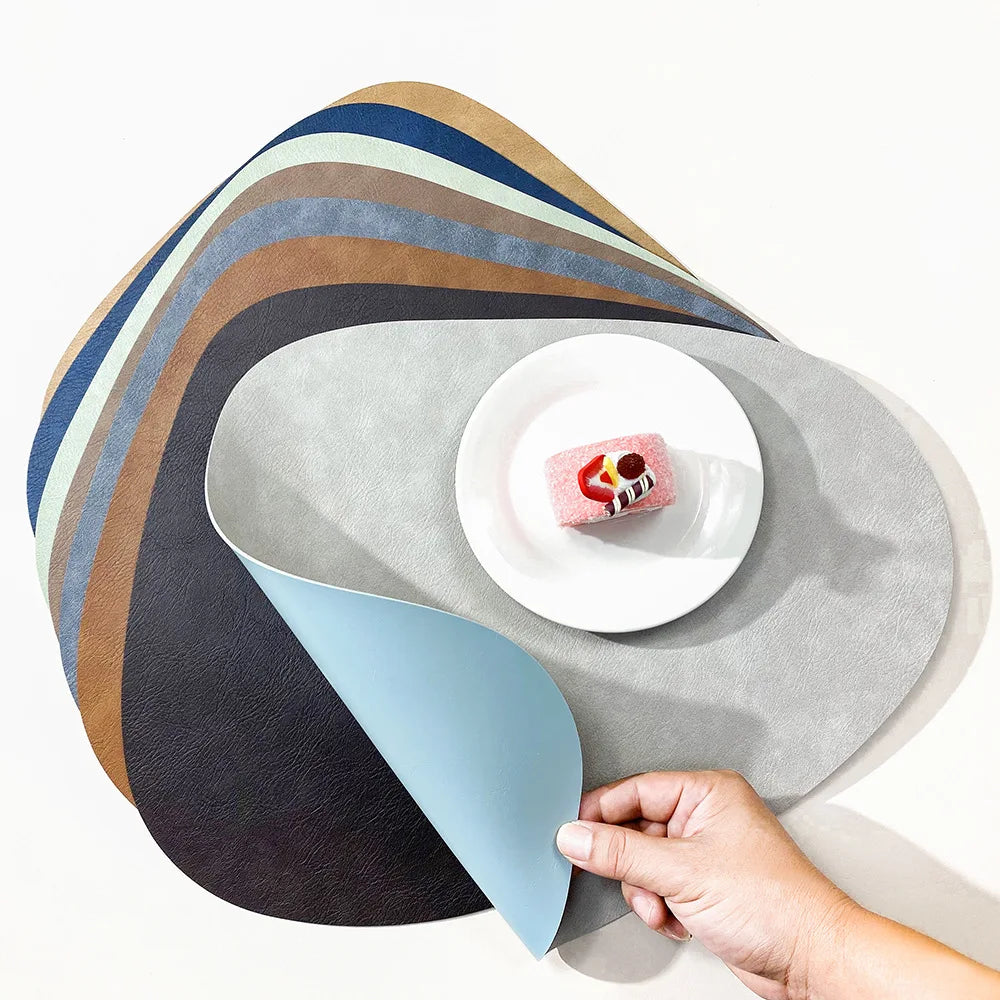Brook | Pebble Shaped Placemats, Faux Leather Double Sided Table Mats, Non Slip Heat Resistant Set