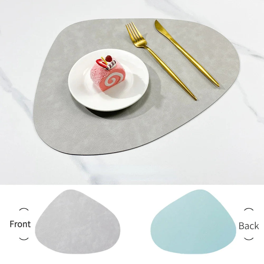 Brook | Pebble Shaped Placemats, Faux Leather Double Sided Table Mats, Non Slip Heat Resistant Set
